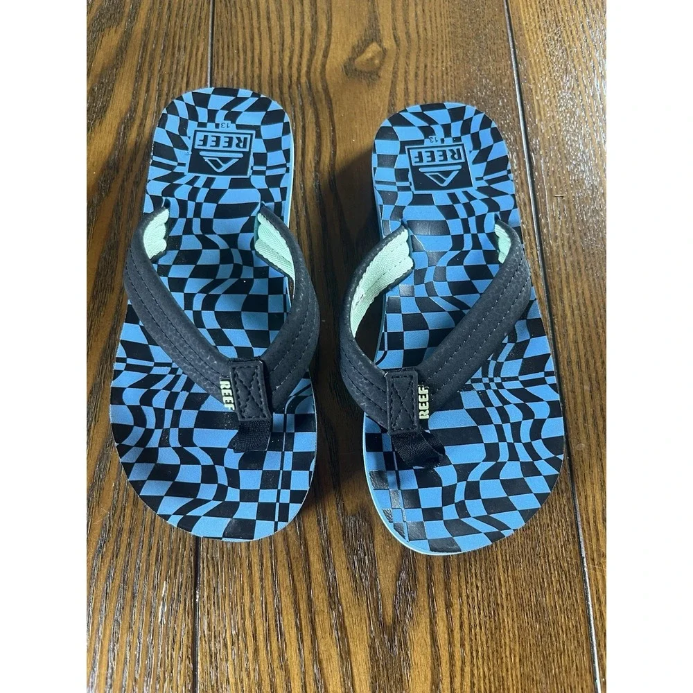 Reef Kids Size 13 Black Turquoise Flip Flop Sandals Beach Vacation
